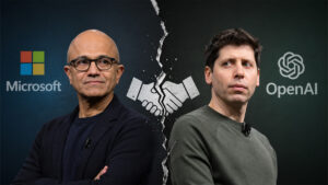Microsoft-Chef Satya Nadella (links) und OpenAI-CEO Sam Altman: Die langjährige KI-Partnerschaft wird neu ausgerichtet und verliert ihre Exklusivität (Hinweis: Bild mit KI generiert)