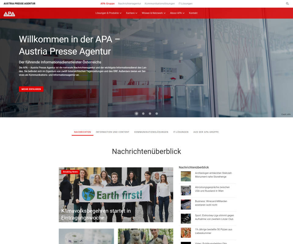 Die APA – Austria Presse Agentur präsentiert ihre neue Website unter dem Motto "Visueller, user-zentrierter, intuitiver".